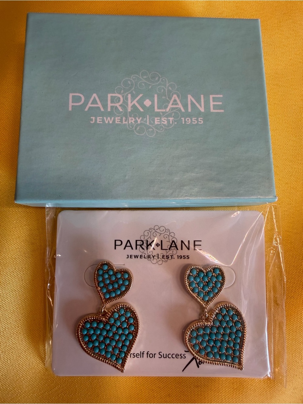 Park Lane Gold & Turquoise Double Heart Earrings